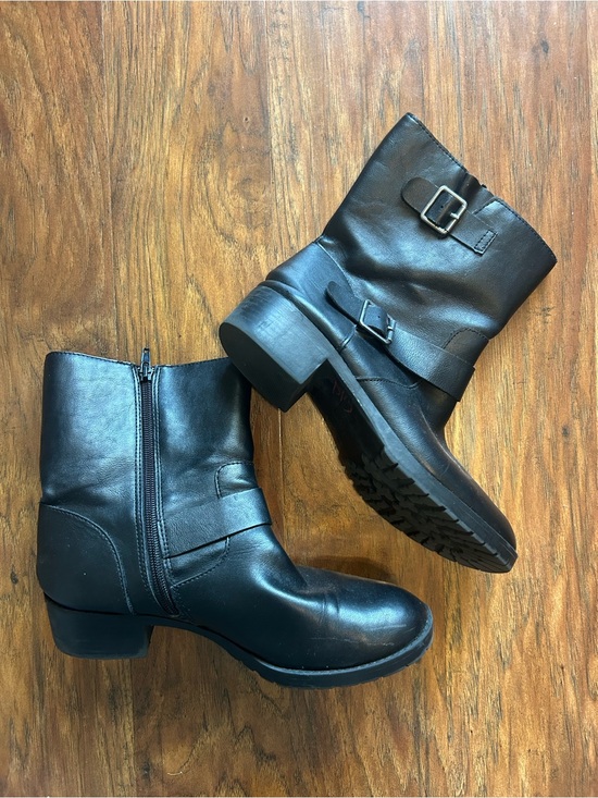 Style & Co. Shoes - Style & Co. Black Leather Moto Ankle Boots with Buckles